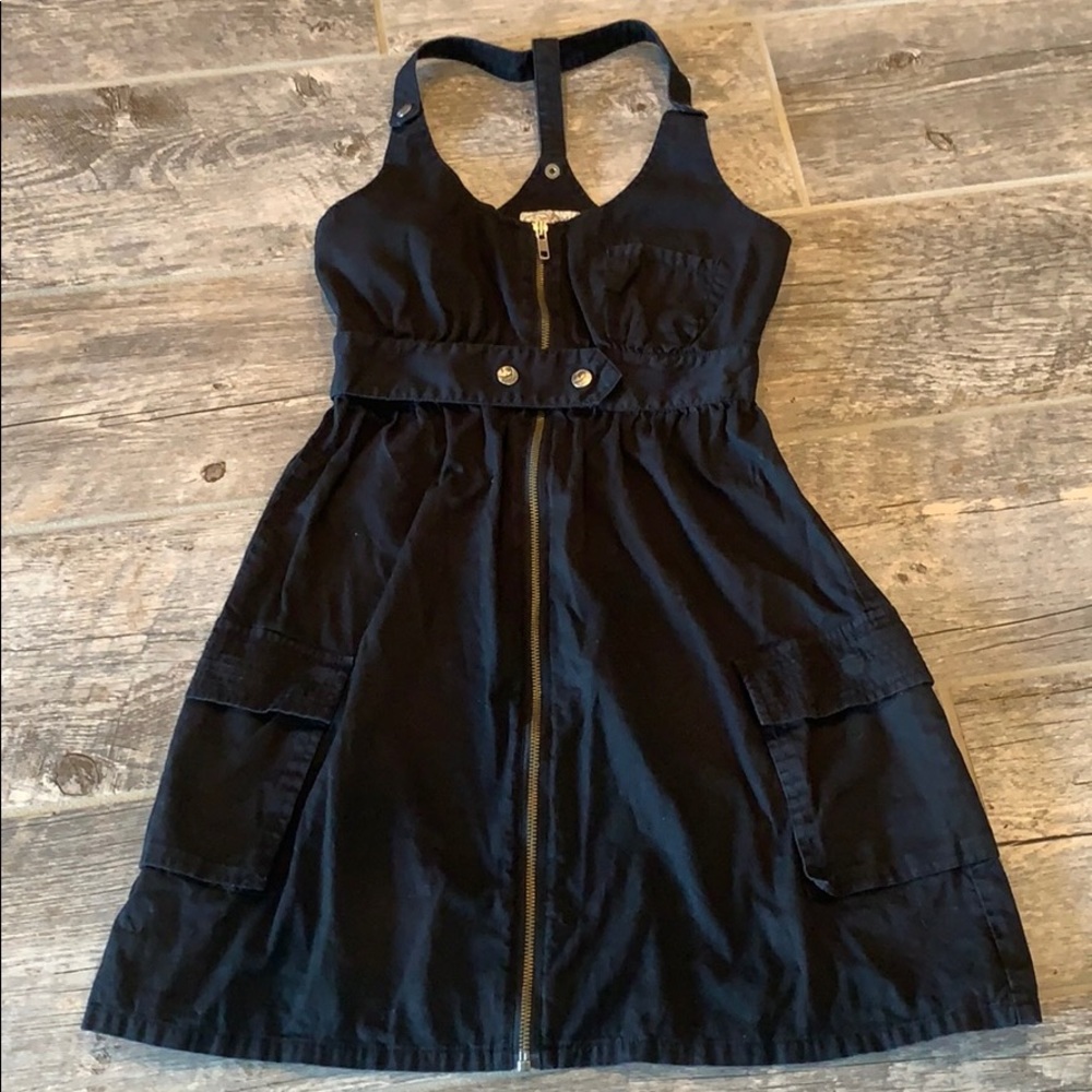 Split Surfer Front Zipper Black Dress